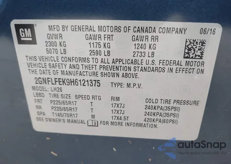 2017 Chevrolet Equinox Lt from USA, damaged, VIN 2GNFLFEK9H6121375